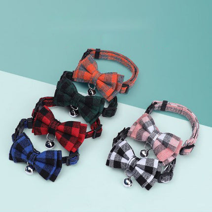 Wholesale Pet Collar Plaid Bow Cat Collar Buckle Cat Collar with Bell