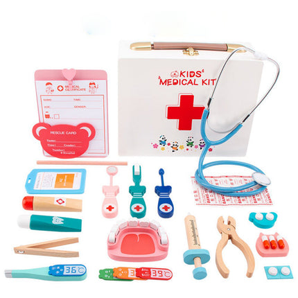 Wooden Tools Medical Box Injection Kids Play House Stethoscope Simulation Doctor Toy Set