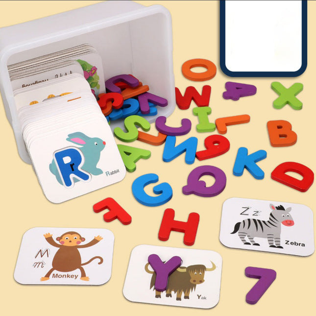 Children's Word Puzzle Game in Iron Box Wooden English Alphabet Card Word Puzzle Card Toy