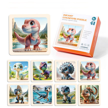 Wholesale Mini Cartoon Animal Enlightenment Cognition Wooden Puzzle 8 Pieces Educational Toy