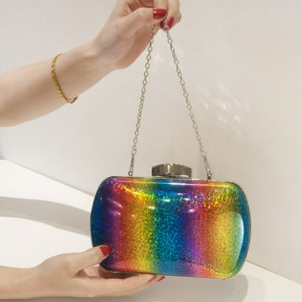 Women's Summer Rainbow Color Dinner Bag Laser PU Clutch Gradient Color