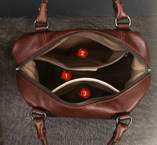 Women's Zippered First Grain Cowhide Adjustable Shoulder Bag Large Capacity Tote Bag