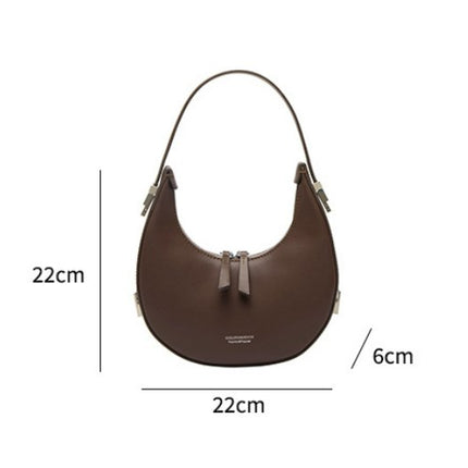 Women's Cowhide Moon Bag Shoulder Portable Genuine Leather Half-circle Moon Bag 