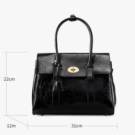 Women's Large Capacity Black Soft Leather Tote Bag Retro Lawyer Bag 
