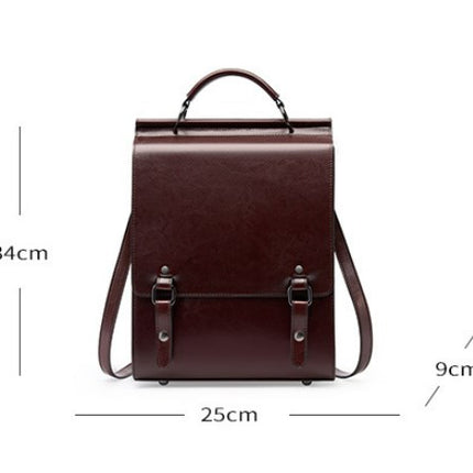 Women's Genuine Leather Backpack for College Students British College Style School Bag 