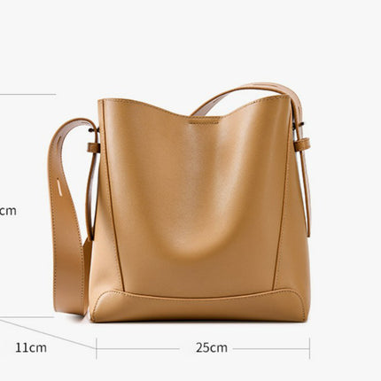 Women's Spring and Summer Crossbody Genuine Leather Shoulder Large Capacity Bucket Bag