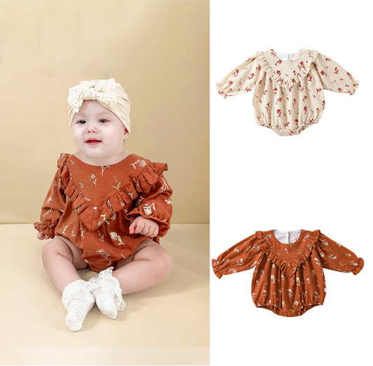 Infants Spring Fall Floral Cute Long-Sleeved Bodysuits Onesie Triangle Romper