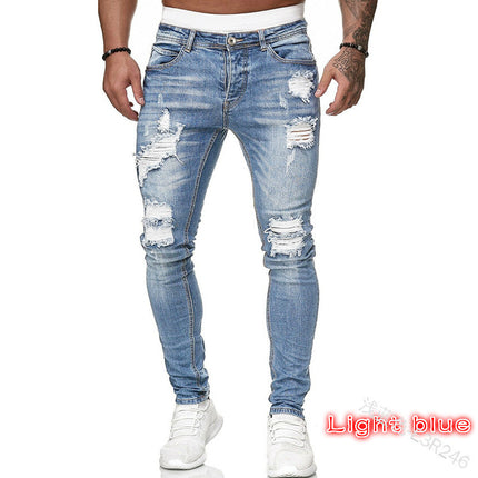 Wholesale Men's Trendy Black Slim Fit Skinny Jeans with Holes