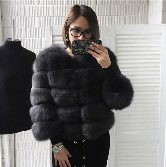 Wholesale Women's Fall Winter Slim Short Stitching Faux Fox Fur Coat