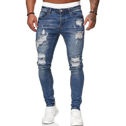 Wholesale Men's Trendy Black Slim Fit Skinny Jeans with Holes