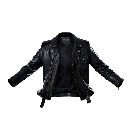 Wholesale Men's Winter Large Size Retro and Handsome Parka PU Leather Jacket