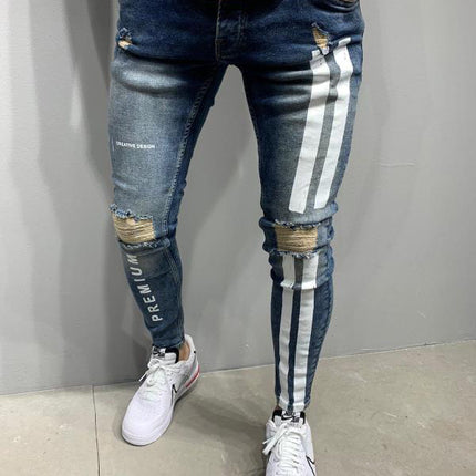 Wholesale Men's Slim Fit Distressed Paint Printed Skinny Jeans