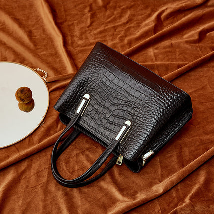 Women's Trendy Handbag Genuine Leather Shoulder Bag Crocodile Pattern Top Layer Handbag 