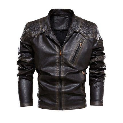 Wholesale Men's Winter Cross-color Plus Velvet PU Leather Jacket