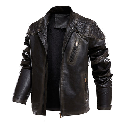 Wholesale Men's Winter Cross-color Plus Velvet PU Leather Jacket