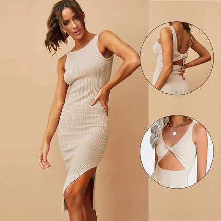 Wholesale Ladies Knitted Sleeveless Sexy Fashion Hip Ribbed Dress