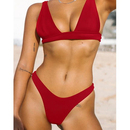 Wholesale Women's Sexy Push-up Solid Color Split Bikini Swimsuit