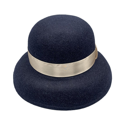 Women's Flat Top Retro Wide Brim Warm Curved Brim Woolen Bucket Hat 