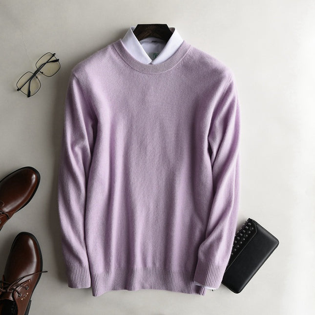 Wholesale Men's Fall Winter Pullover Crew Neck Solid Color Woolen Sweater 