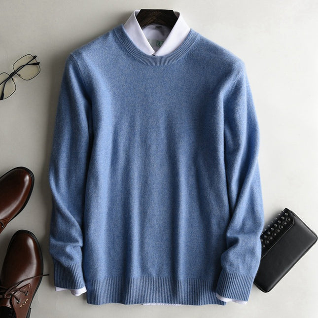 Wholesale Men's Fall Winter Pullover Crew Neck Solid Color Woolen Sweater 