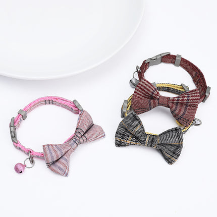 Wholesale Pet Collar Check Bow Cat Collar Buckle Style Cat Collar with Bell