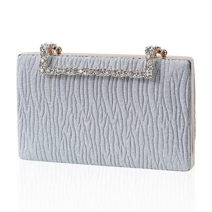 Pleated Evening Bezel Studded with Rhinestones Bridal Bag Banquet Ladies Chain Clutch