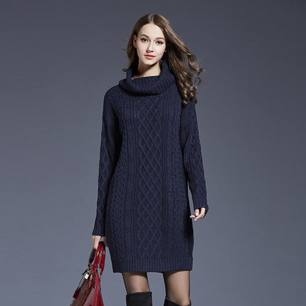 Wholesale Women's Fall Winter Plus Size Turtleneck Long Sweater Dress