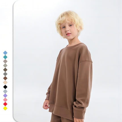 Kids Girls Blank Terry Cotton  Round Neck Loose Pullover Hoodies