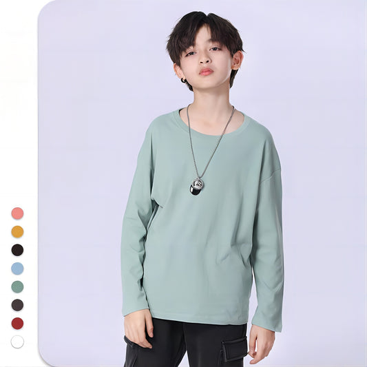 Wholesale Kids Fall T Shirt Boys Solid Color Long Sleeve Casual Tops