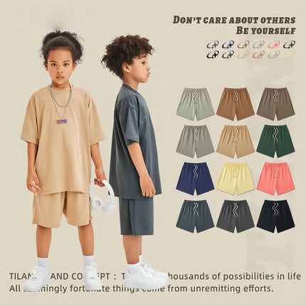 Wholesale Kids Summer Cotton Loose Solid Color Shorts