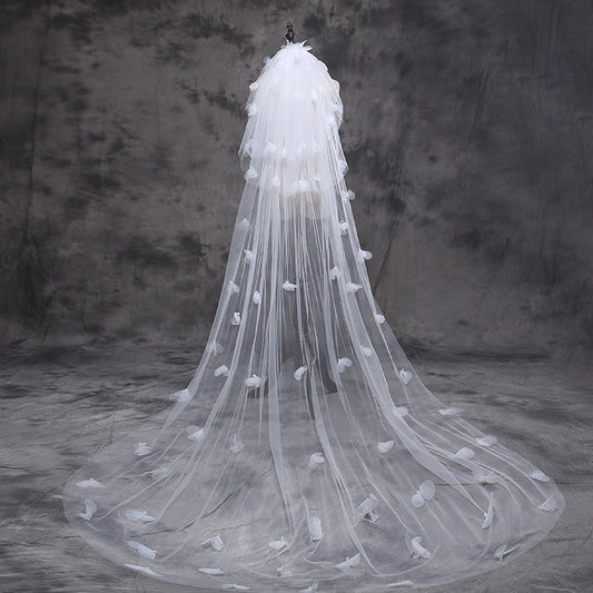 Bridal Wedding Dress Wedding Veil Long Trailing Petal Flower Veil