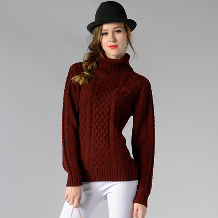 Wholesale Women's Turtleneck  Long Sleeve Cable Bottoming Sweater