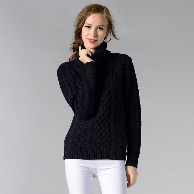 Wholesale Women's Turtleneck  Long Sleeve Cable Bottoming Sweater