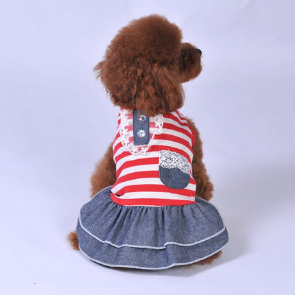 Wholesale Pet Spring Summer Colorful Striped Denim Dress Puppy Dress