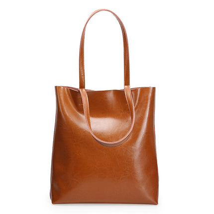 Women's Summer Cowhide Bag Fashion Simple Tote Bag Large Capacity Handbag 