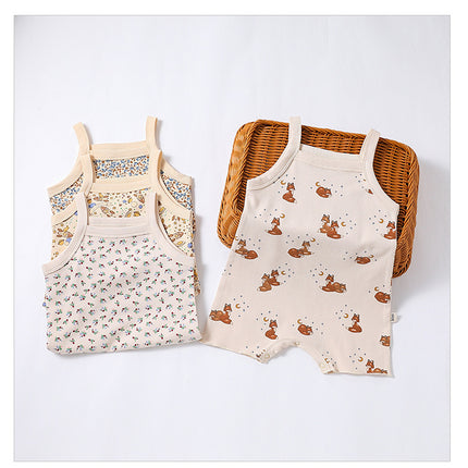 Infant Summer Sling Romper Newborn Printed Shorts Romper