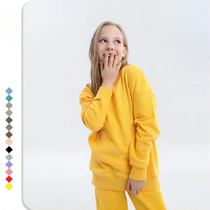 Kids Girls Blank Terry Cotton  Round Neck Loose Pullover Hoodies