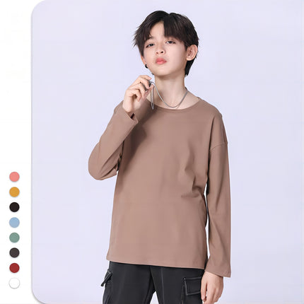 Wholesale Kids Fall T Shirt Boys Solid Color Long Sleeve Casual Tops