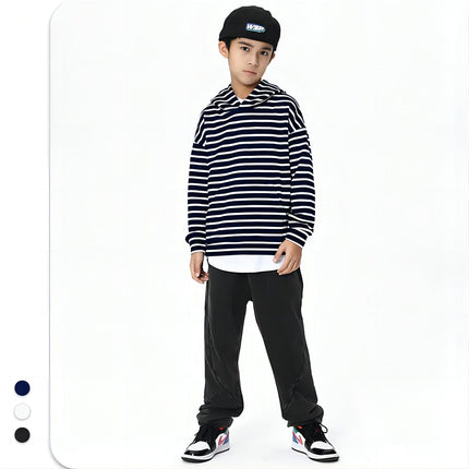 Wholesale Kids Black and White Striped Boys and Girls Hooded Hoodies