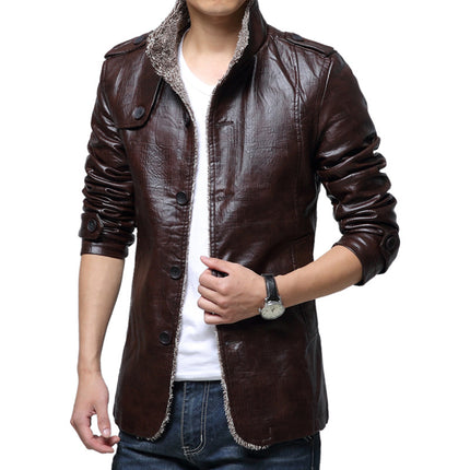 Wholesale Men's Winter Plus Size Faux Fur All-in-one Velvet PU Leather Jacket