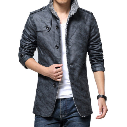 Wholesale Men's Winter Plus Size Faux Fur All-in-one Velvet PU Leather Jacket