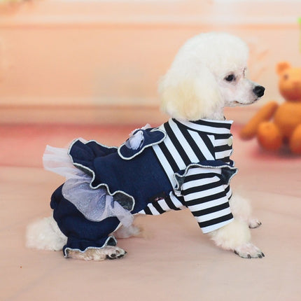 Pet Dog Dress Autumn Winter Thickened Four-legged Bow Denim Tutu Dress