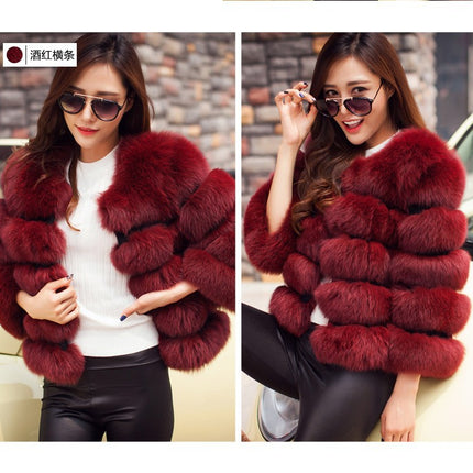 Wholesale Women's Fall Winter Slim Short Stitching Faux Fox Fur Coat