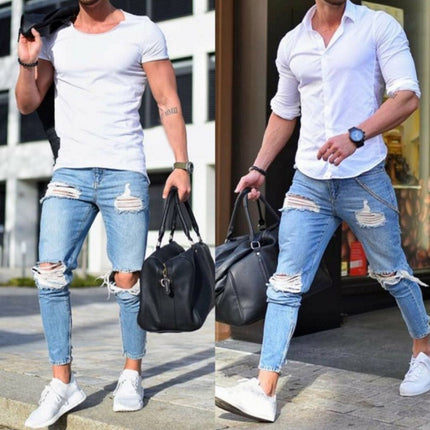 Wholesale Men's Skinny Light Color Ripped Jeans