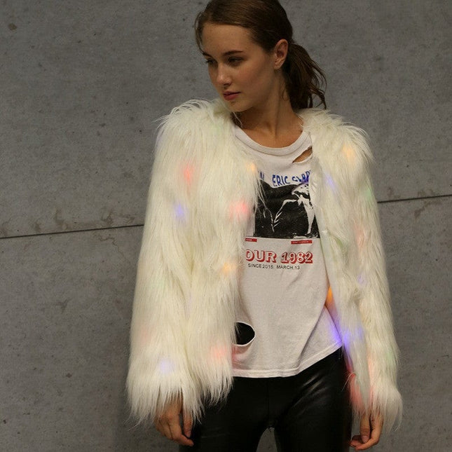 Women's Women's LED Halloween Holiday Light Up Faux Fur Jacket