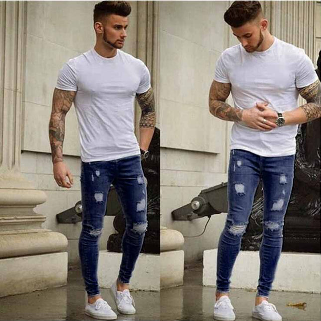Wholesale Men's Fashion Frayed Skinny Jeans
