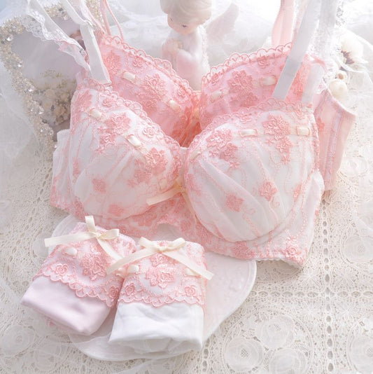 Wholesale Girly Cute Push-Up Sexy Embroidered Thin Cup Bra Set
