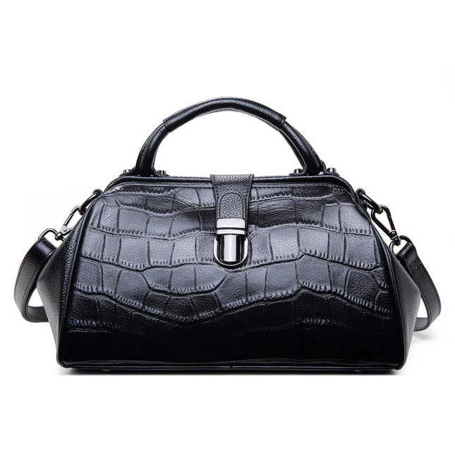 Women's Fashionable Leather Shoulder Handbag First Layer Cowhide Crocodile Pattern Crossbody Bag 