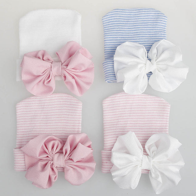 Wholesale Newborn Baby Chiffon Cute Big Bow Knitted Hat
