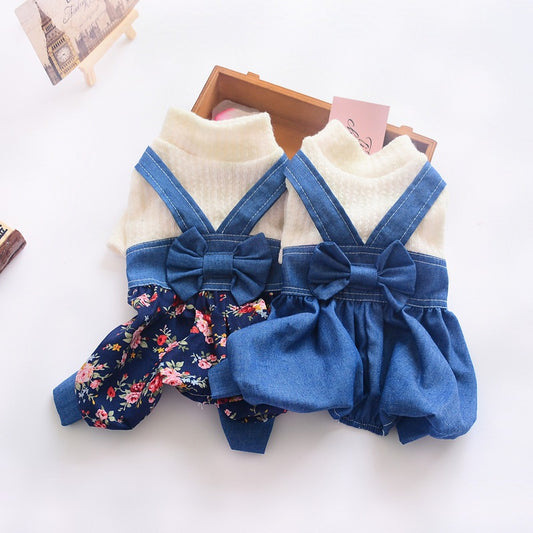 Summer Pet Clothes Thin Dog Clothes for Four Legs One-piece Denim Overalls 